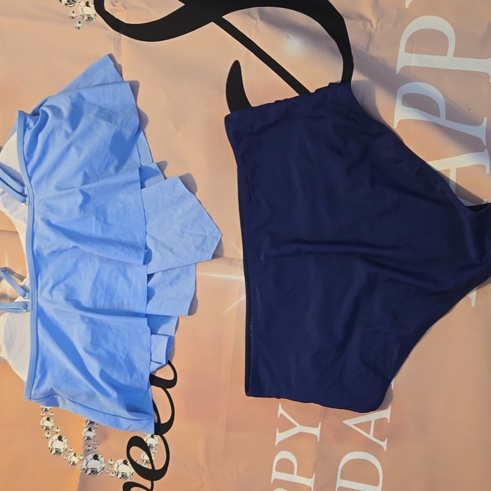 ☆Blue Ruffled Tankini Set XL - Picture 4 of 5